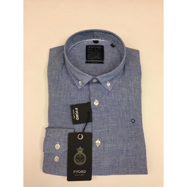 Camisa Fyord modelo Rever, en cuadrito azul, sin bolsilllo con logo. - 1